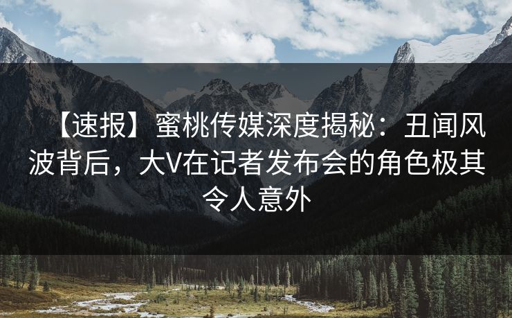 【速报】蜜桃传媒深度揭秘：丑闻风波背后，大V在记者发布会的角色极其令人意外