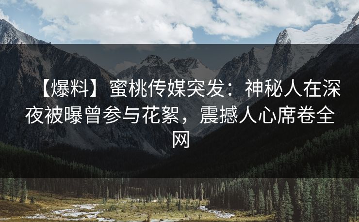 【爆料】蜜桃传媒突发：神秘人在深夜被曝曾参与花絮，震撼人心席卷全网